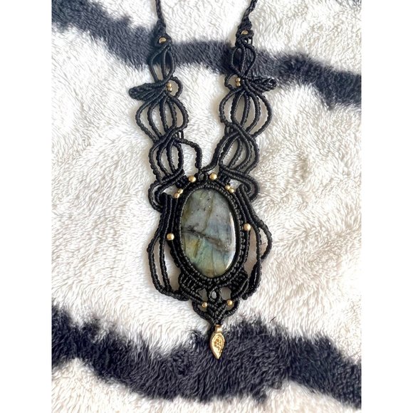 Rainbow Fire Labradorite Hemp Necklace - Picture 6 of 6